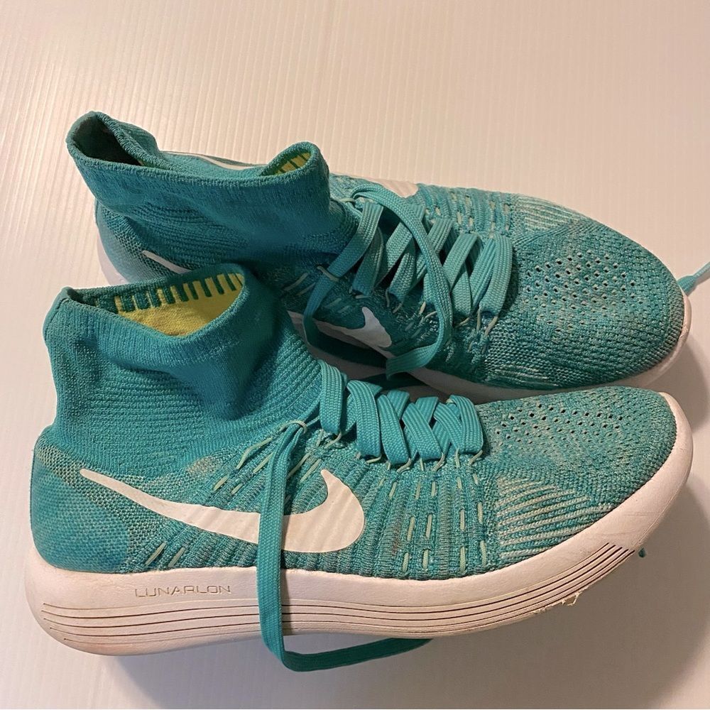Nike Lunarlon Lunarepic All Out Flyknit Pull On Shoes Sneakers Aqua Blue -9